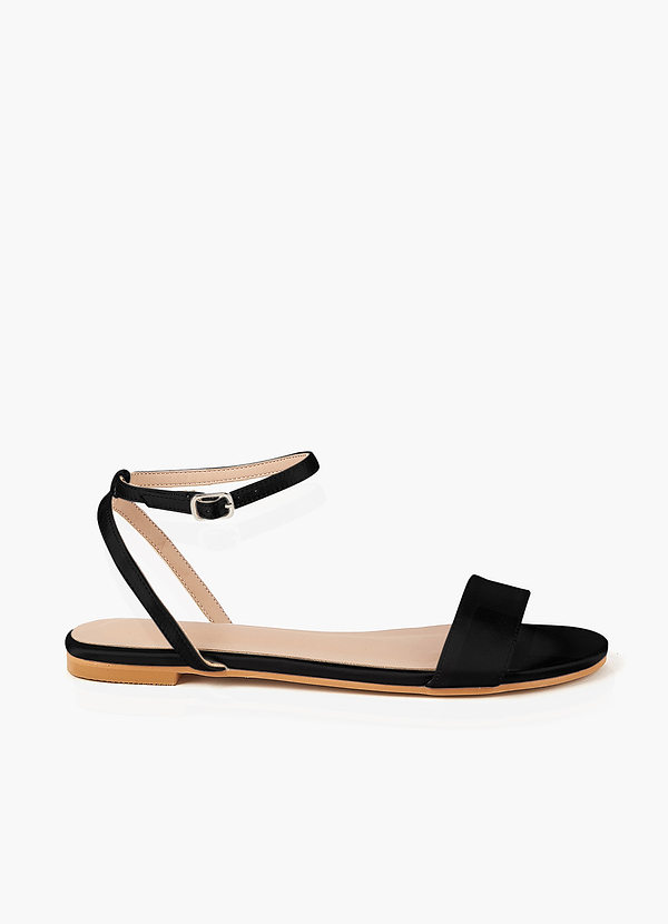 front Satin Ankle Strap Flat Sandals
