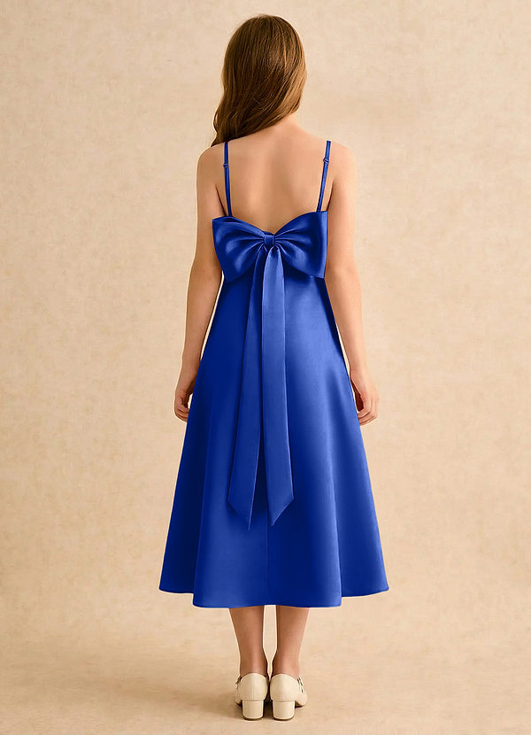 Azazie Jaella Girls Formal Blomsterpigekjoler A-Line Plisseret Mat satin Te-længde Kjole image1