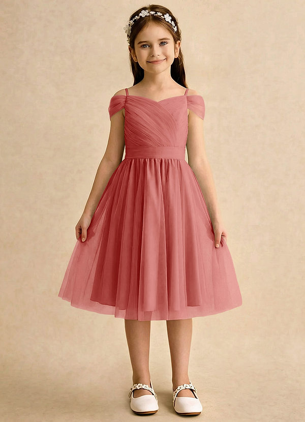 Azazie Lila Girls Formal Flower Girl Dresses Antique Rose A-Line Off the Shoulder Tulle Dress image1