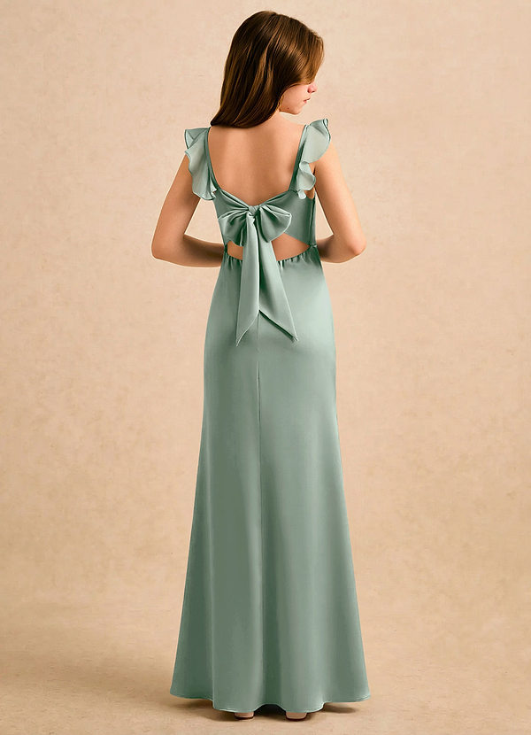 Azazie Novalie Girls Formal Flower Girl Dresses Agave Mermaid Bow Stretch Satin Dress image1
