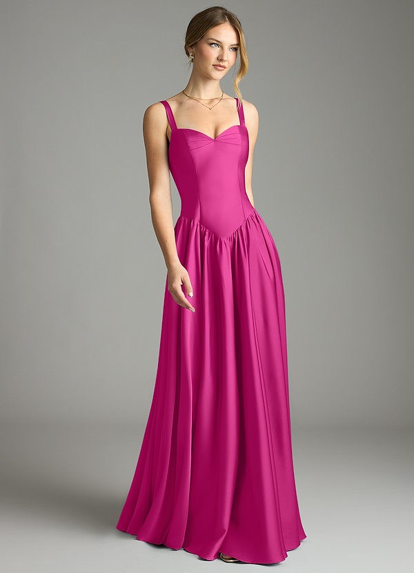 Azazie Evadina Vestidos Dama de Honor Vestido de Fucsia de Satén Elástico de Corte en A con Corsé image1
