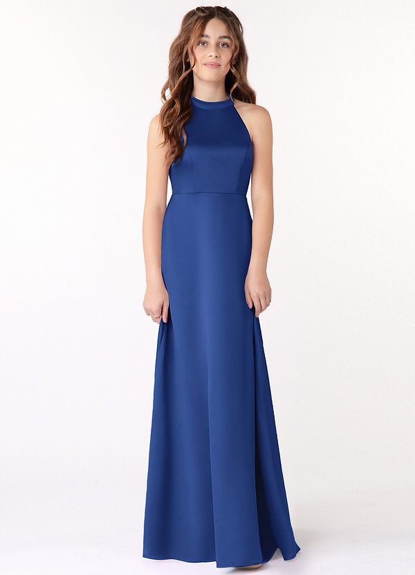 Azazie Laurel Junior Royal Blue A-Line Stretch Satin Dress image1