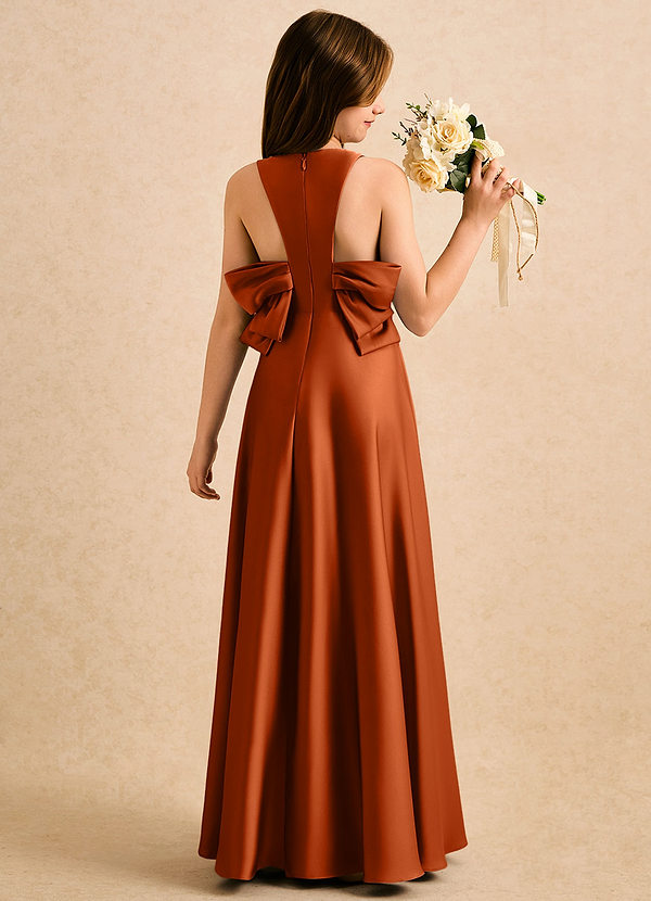 Azazie Nisha Girls Formal Sukienki dla dziewczynek sypiących kwiaty Linia A Pofałdowany Satyna elastyczna Długość podłogi Sukienka image1