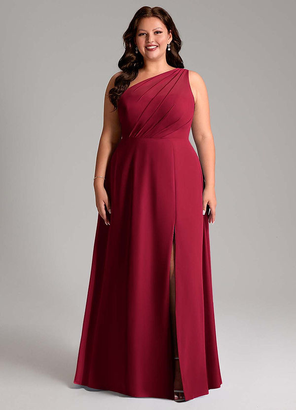 Azazie Phaedra Bridesmaid Dresses Burgundy A-Line One Shoulder Chiffon Dress image1