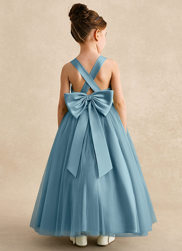 Azazie Peanut Robes de Fillette d'Honneur Robe Trapèze en Tulle Bretelle Bleu Maussade image1