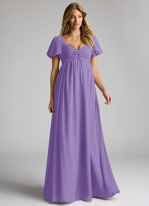 Azazie Madisynn Maternity Bridesmaid Dresses Bow Chiffon Floor-Length Dress image1