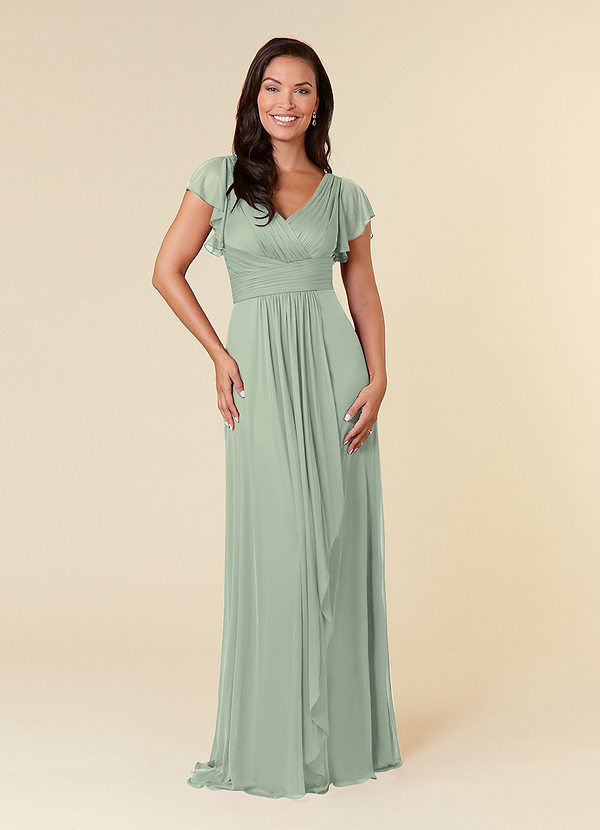 Azazie Reneya Mother of the Brides Dresses Dusty Sage A-Line Pleated Mesh Dress image1
