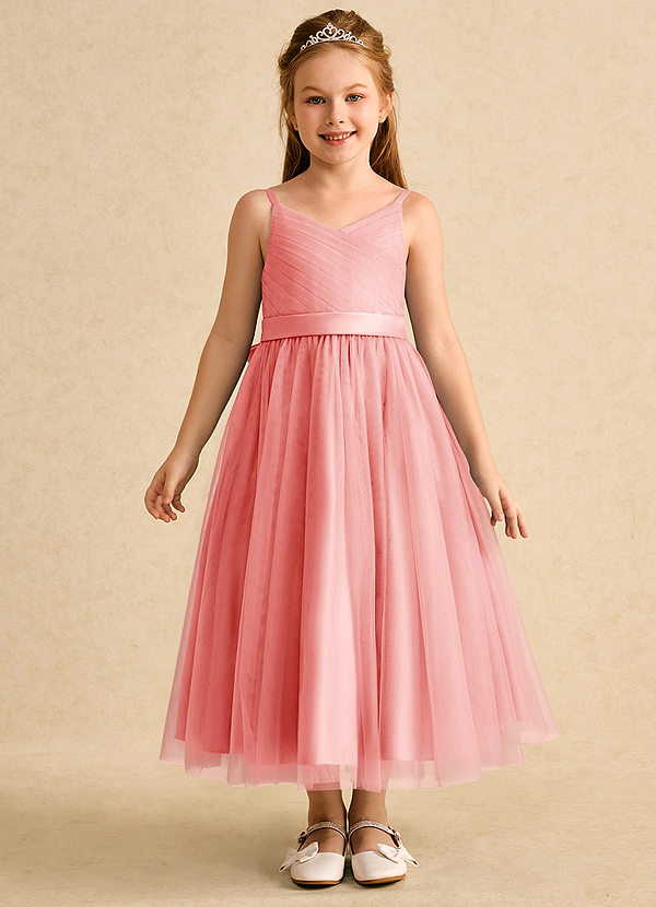 Azazie Patootie Vestidos de Niña de Flores Vestido de Coral de Tul de Corte En A con Tirante Espagueti image1