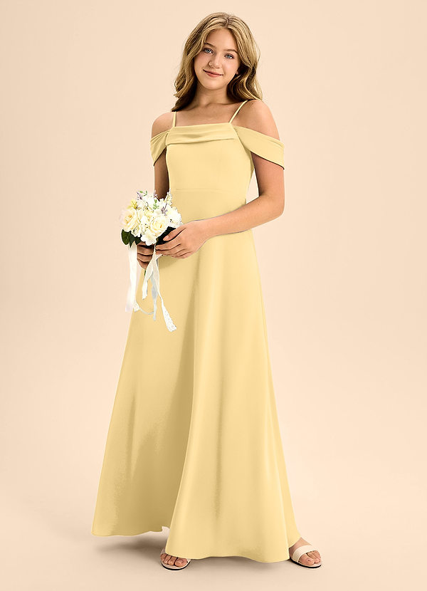 Azazie Anselie Junior Vestido de Butter de Satén Elástico de Corte en A con Vestidos sin tirantes image1