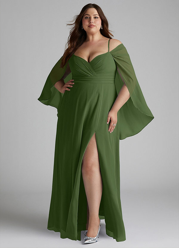Azazie Cienna Bridesmaid Dresses Olive A-Line Long Sleeve Chiffon Dress image1