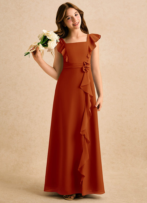 Azazie Soso Girls Formal Sukienki dla dziewczynek sypiących kwiaty Linia A Pofałdowany Szyfon Długość podłogi Sukienka image1