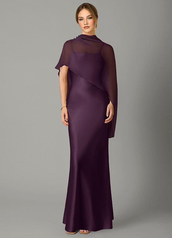 Jaleesa Bridesmaid Dresses Plum Sheath High Neck Stretch Satin Dress image1
