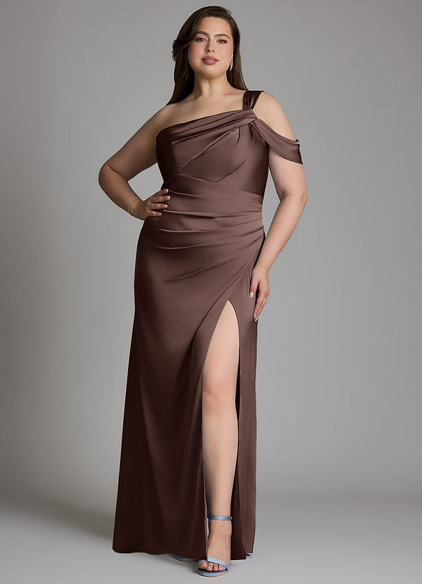 Azazie Wynter Bridesmaid Dresses Ganache Sheath One Shoulder Stretch Satin Dress image1