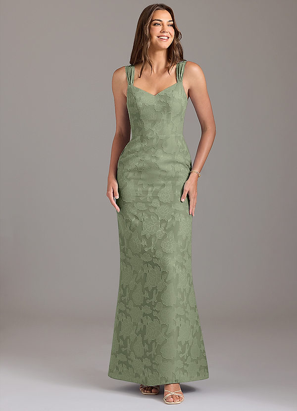 Azazie Denice Bridesmaid Dresses Pistachio Mermaid Pleated Floral Burnout Dress image1
