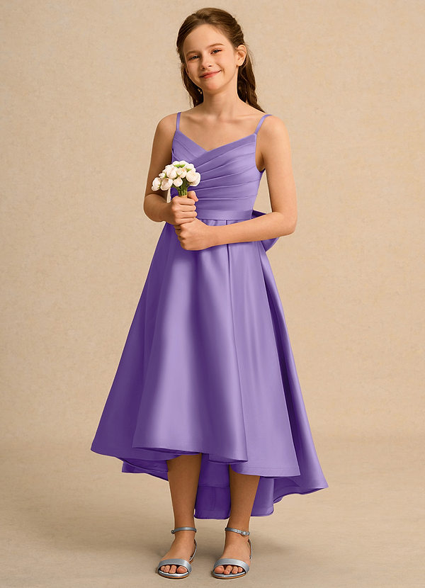 Azazie Sweets Junior Formal Bloemenmeisjes Jurken A-Lijn Jurk van Mat Satijn Geplooid Tahiti image1