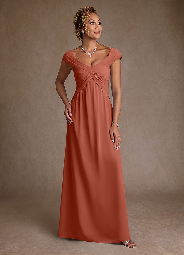 Azazie Myrtle Brautmutterkleider A-Linie Plissee Chiffon Kleid Lehm image1