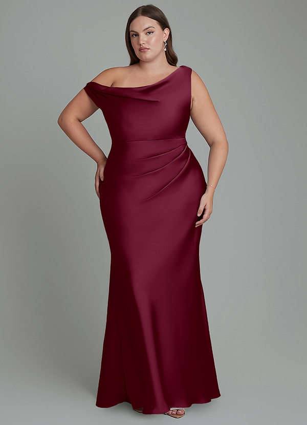 Azazie Emerson Vestidos de dama de honor Vestido Mora de Satén Elástico de Corte Sirena con Hombros descubiertos image1