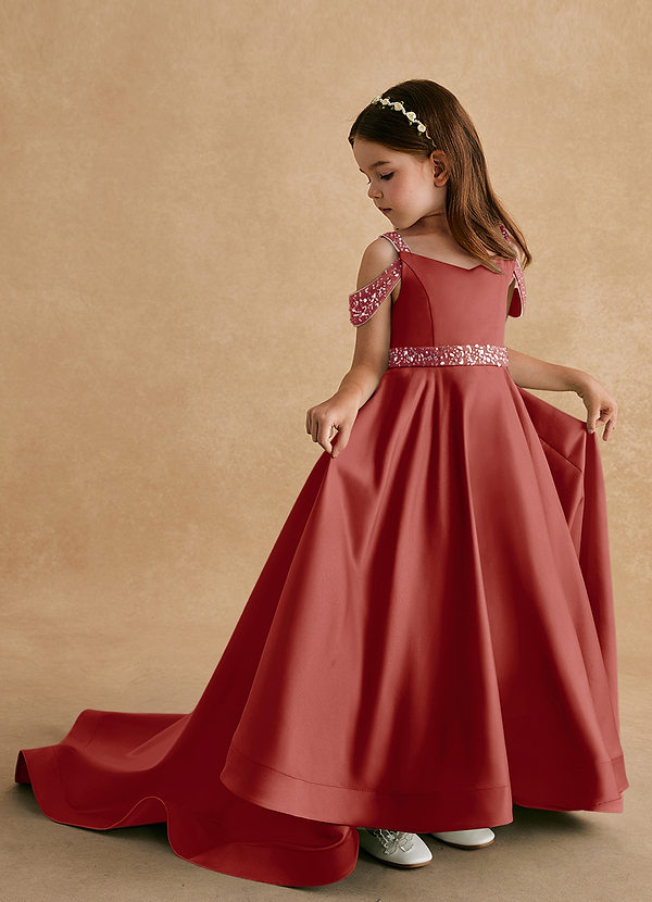 Azazie Jodi Vestidos de Niña de Flores Vestido de Terracota de Satin Mate de Corte En A image1