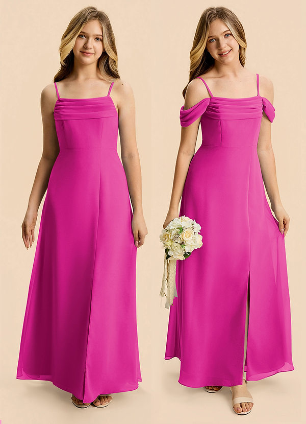 Azazie Lilly Junior Fuchsia A-Line Pleated Chiffon Dress image1