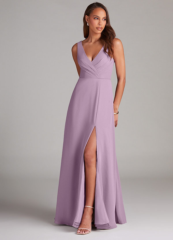 Azazie Nelly Bridesmaid Dresses Wisteria A-Line Pleated Chiffon Dress image1