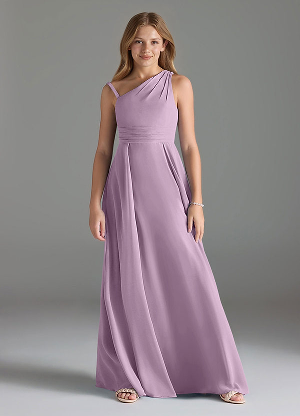 Azazie Dallas Junior Linia A Pofałdowany Szyfon Długość podłogi Młodsza druhna Sukienka image1