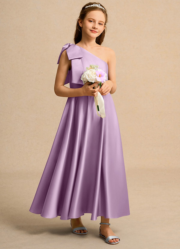 Azazie Guppy Girls Formal Klänningar för brudeflicka Klä A-Line i Matt satäng Ena axeln image1