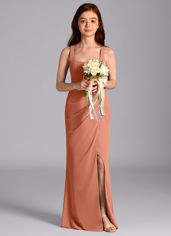 Azazie Mero Junior Vestido de Mai Tai de Gasa de Corte Sirena con Plisado image1