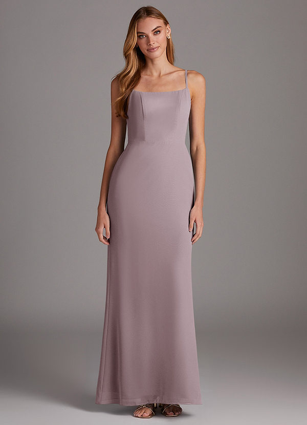 Azazie Tayla Bridesmaid Dresses Dusk Sheath Square Neckline Chiffon Dress image1