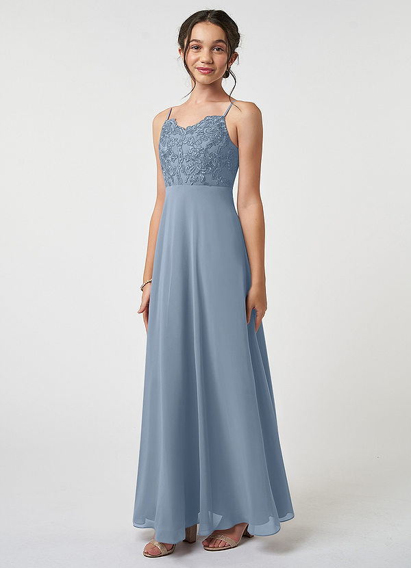 Azazie Sonya Junior Dusty Blue A-Line Lace Chiffon Dress image1