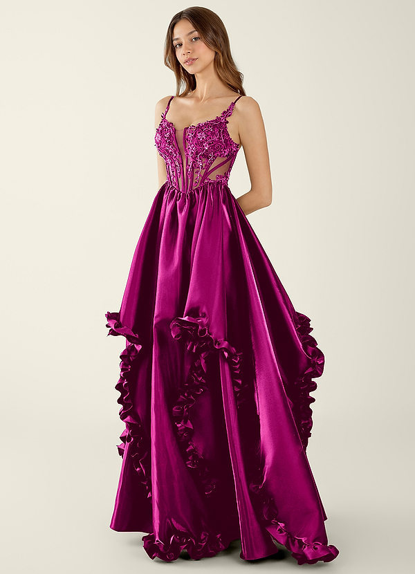 Halley Fuchsia V-neck lace Corset A-line Prom Dress image1