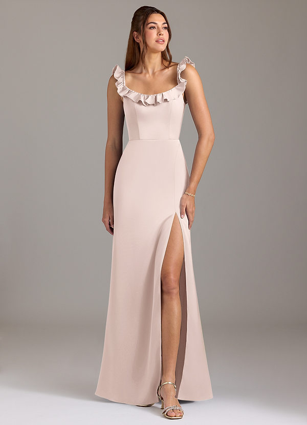 Azazie Callie Abiti da Damigella Abito Convertibile A-Line in Raso Elasticizzato Increspato Rosa Rossore image1