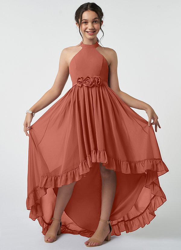 Azazie Hermione Junior A-Linie Chiffon Kleid Lehm image1