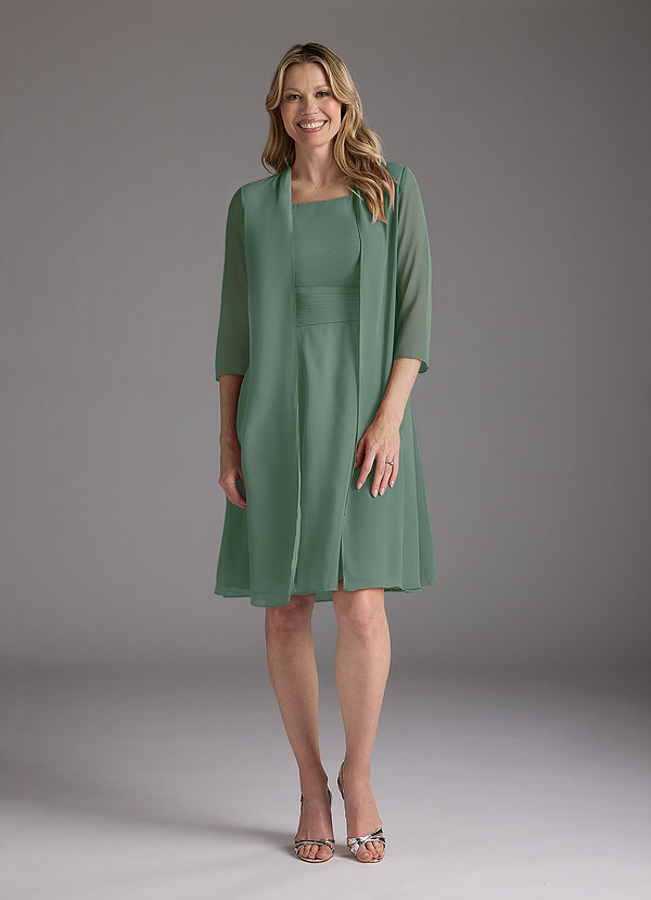 Azazie Shirley Robe Mère de la Mariée & du Marié Robe Trapèze en Mousseline de soie Plissé Scoop Eucalyptus image1