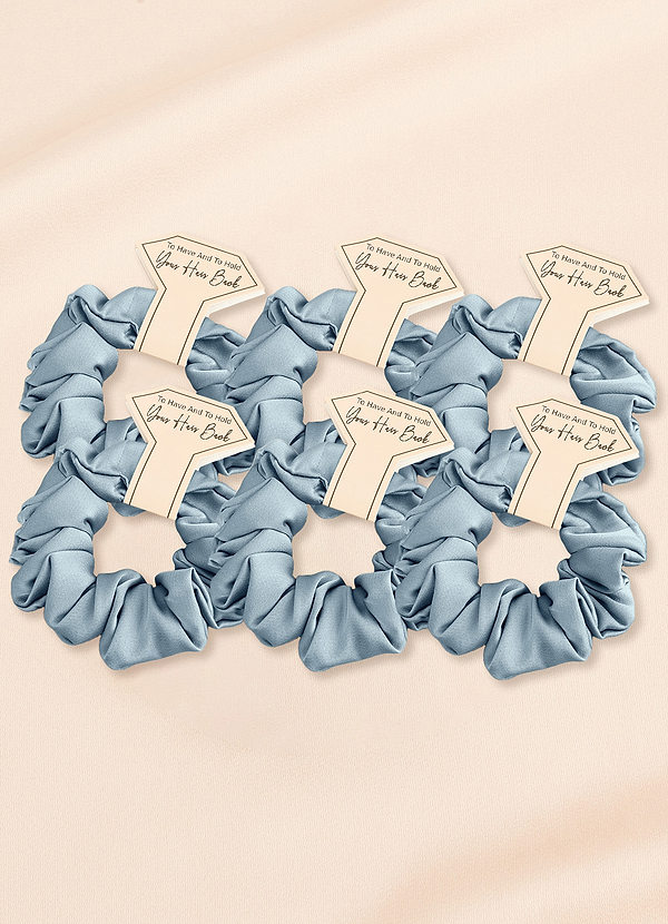 front Matching Color Six-Piece Bridesmaid Stretch Satin Regular Size Scrunchie Set