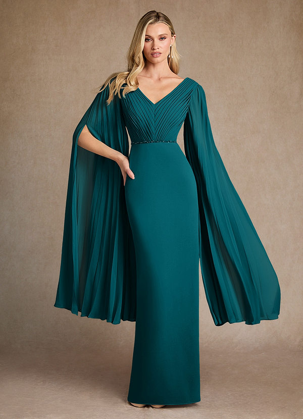 Azazie Ellsworth Mother of the Brides Dresses Peacock Column Pleated Stretch Crepe Dress image1