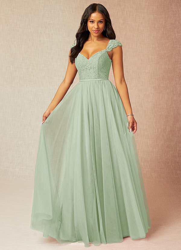 Azazie Luxi Bridesmaid Dresses Dusty Sage A-Line Pleated Tulle Dress image1