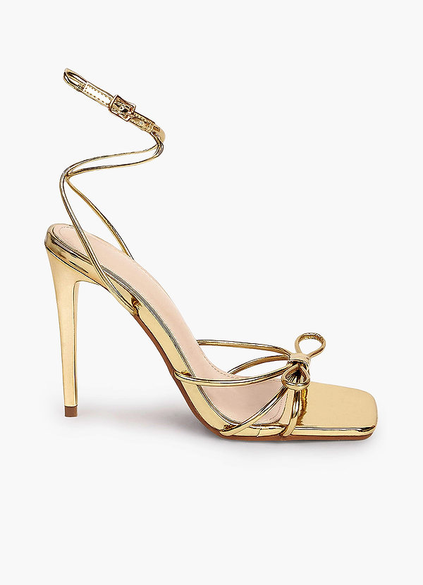 front Golden Bow Stiletto Heels