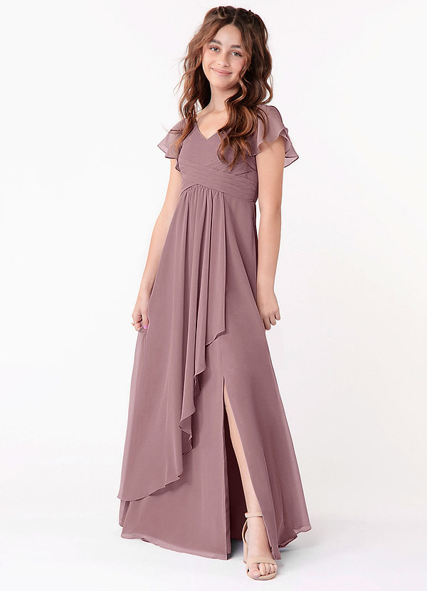 Azazie Omari Junior Dusty Rose A-Line Ruched Chiffon Dress image1