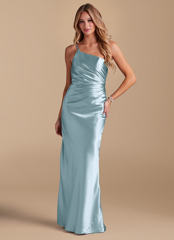 Azazie Cristin Bridesmaid Dresses Sky Blue Mermaid One Shoulder Metallic Satin Dress image1