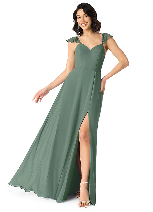 Azazie Everett Bridesmaid Dresses Eucalyptus A-Line V-neck Ruched Chiffon Dress image1
