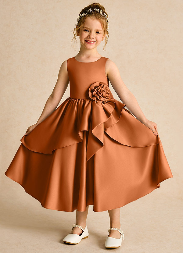 Azazie Hermia Vestidos de Niña de Flores Vestido de Cobre de Satin Mate de Corte En A con Sin mangas image1