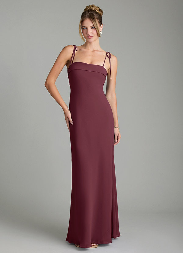 Azazie Ellia Bridesmaid Dresses Cabernet A-Line Bow Chiffon Dress image1