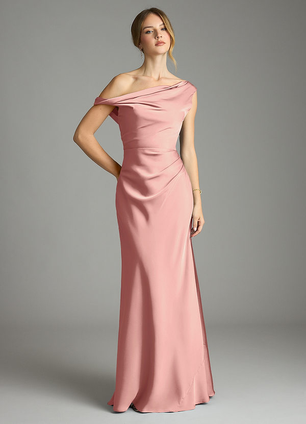 Azazie Emerson Brudtärneklänningar Klä av Sjöjungfru i Stretch Satin Av axeln Rosett image1