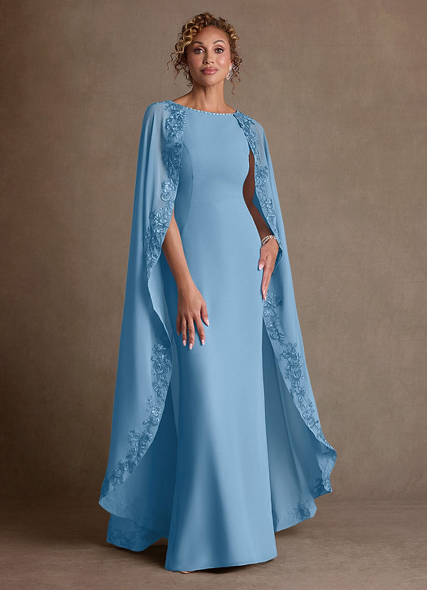 Azazie Artemisia Mother of the Brides Dresses Steel Blue Sheath Lace Chiffon Dress image1