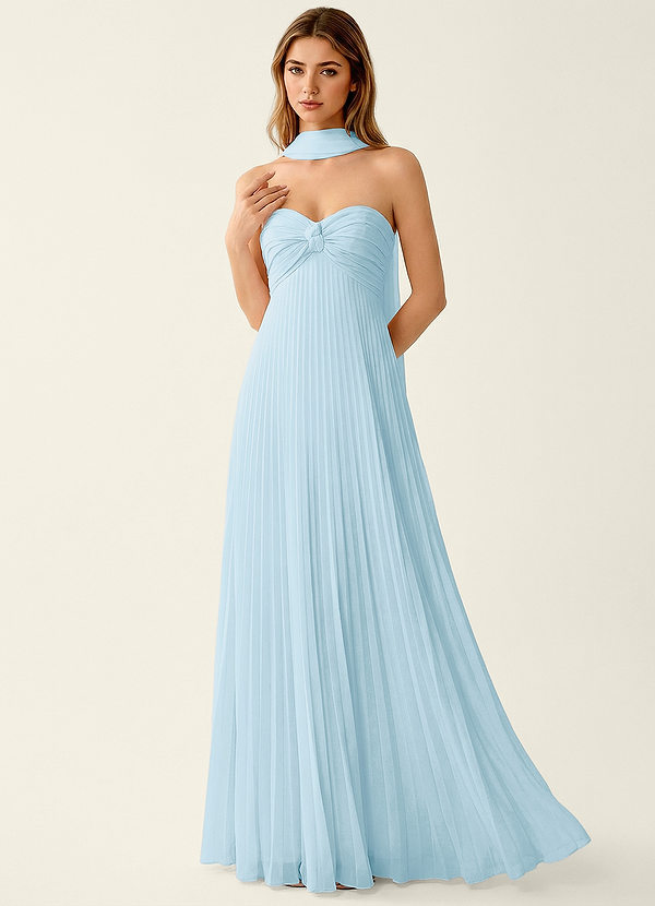 Clementine Sky Blue Chiffon 3D Flowers A-line Prom Dress image1