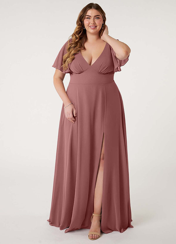Azazie Kimber Bridesmaid Dresses Desert Rose A-Line Flounce Sleeve Chiffon Dress image1