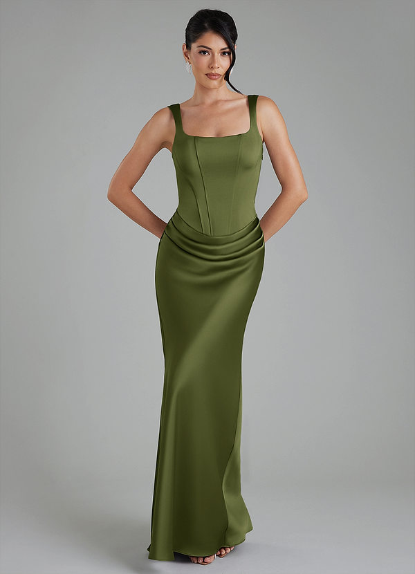 Azazie Etta Bridesmaid Dresses Olive Mermaid Corset Stretch Satin Dress image1