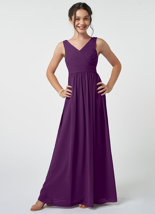 Azazie Kora Junior Grape A-Line Pleated Chiffon Dress image1