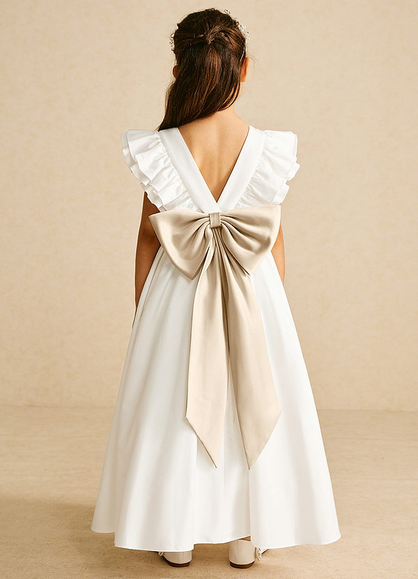 Azazie Aero Robes de Fillette d'Honneur Robe Trapèze en Coton Plissée Ivoire Champagne image1