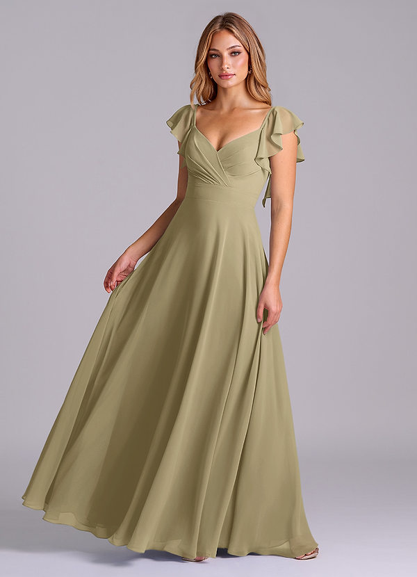 Azazie Leilani Bridesmaid Dresses Moss Green A-Line Pleated Chiffon Dress image1